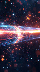 stunning visual of vibrant energy flowing through space, filled with glowing particles and dynamic light trails, creating sense of motion and