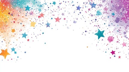 Rainbow watercolor stars confetti on white.