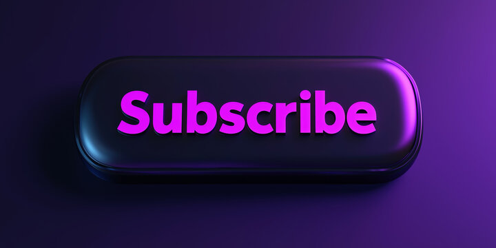 Glossy subscribe button with vibrant purple glow on dark background