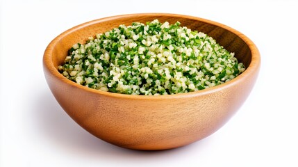 Fresh Herb and Grain Salad in Rustic Wooden Bowl