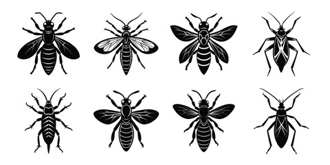 Insects silhouettes set. Vector illustrations poisonous insects isolated on white background