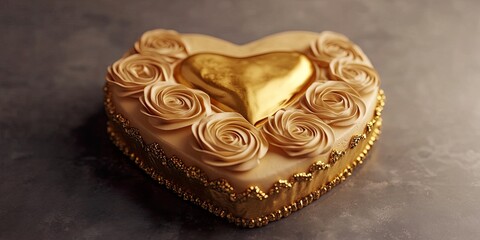Naklejka premium Elegant Heart Shaped Cake with Metallic Accents Perfect for Romantic Events and Celebrations
