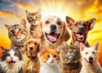 Obraz premium Adorable Pets: Charming Dogs & Cats Against a Vibrant Blue Background - Stock Photo