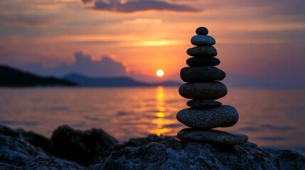 Serene Sunset: Balanced Rocks at Golden Hour