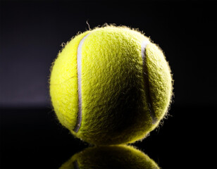 yellow tennis ball on black background