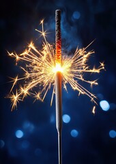 Sparkler Firework Igniting in Dark Background with Bokeh Effect Creating a Magical and Festive Atmosphere Perfect for Celebrations and Events