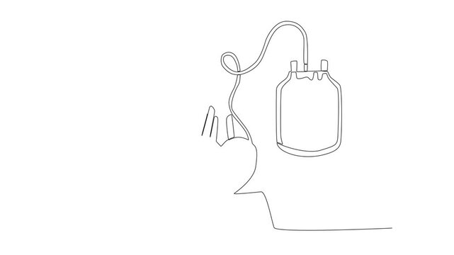 Continuous one line drawing blood bag vector Video, IV bag in trendy flat style. Blood bag. Video Single line draw design vector graphic illustration