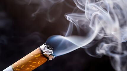 A cigarette is lit and the smoke is billowing out of it