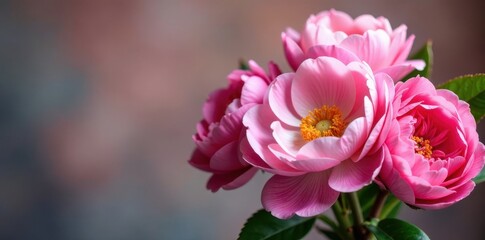 Fototapeta premium Luscious pink peonies and roses bouquet Ample copy space , image, bouquet, summer