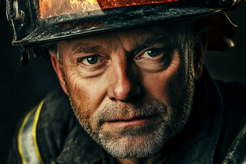 Generative AI Portrait of a Dedicated Firefighter with Intense Expression Highlighting Courage and Bravery