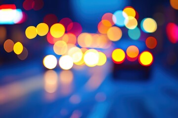 Fototapeta premium A blurry night photo of a busy city street with bright lights