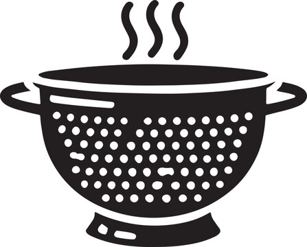 black colander with steam rising clip art preview