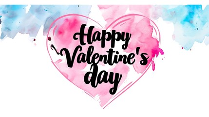 Happy Valentine's Day Heart Watercolor Illustration on Transparent or White Background