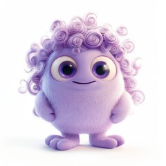 Obraz premium lavender-colored monster with curly fur, big droopy eyes, and tiny feet, smiling shyly, centered on a white background