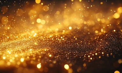 Sparkling golden bokeh lights glimmer and shimmer in an enchanting festive atmosphere creating a magical and luxurious backdrop for any design project