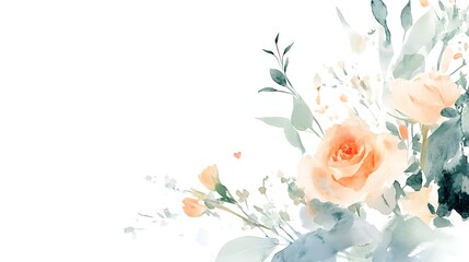 Fototapeta premium watercolor flower border banner. Spring roses flower frame with leaves, yellow grass flowers. Cards, invitations, decorative border wreath. Wedding, mother's day, valentine's day,Women's Day
