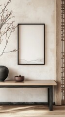 Minimalist Japanese-Inspired Interior Design with Blank Frame Mockup