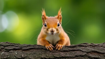 A squirrel is standing on a tree branch and looking at the camera