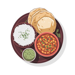Indian Chole Bhature with Rice and Puri