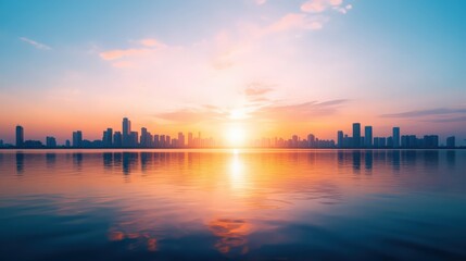 Obraz premium The sky is a mix of orange and pink hues, creating a serene