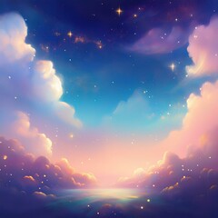 creative magical fairytale fantasy clouds border frame with stars and glowing background; Graphic resource