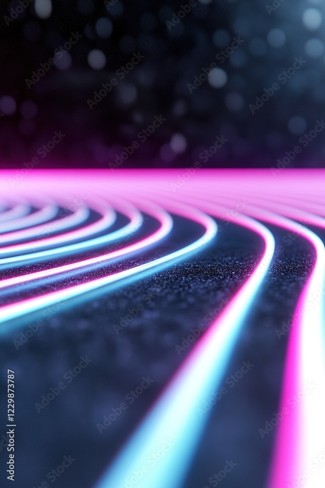 Poster softly blurred neon lines in cyan and magenta radiate from a vanishing point, creating a dynamic vis