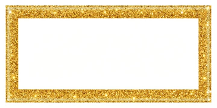 Sleek rectangle frame with intricate gold glitter border and transparent background