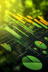 Financial Data Visualization, Green Charts, Graphs, And Bokeh, Representing Market Growth.