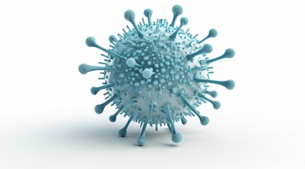 3D Render of Light Blue Virus Particle on White Background