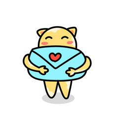 Cute cartoon cat carrying a love letter