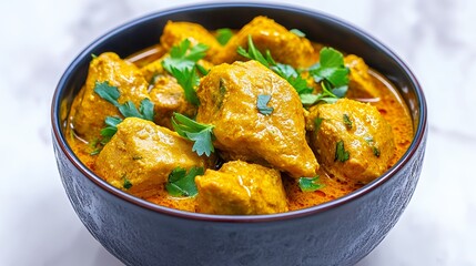 Golden Chicken Curry in Rustic Bowl, Aromatic and Flavorful Indian Dish