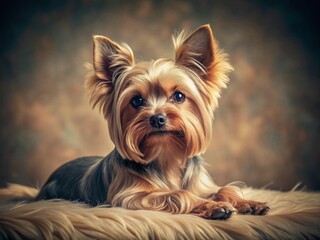 Adorable Yorkshire Terrier Puppy Relaxing, Vintage Sepia Photo