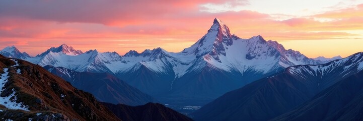 Majestic snow-capped peaks of Mt Cargill during sunrise, landscape, mountain range