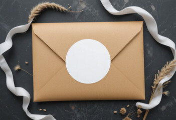 편지봉투 원형 스티커 디자인 목업