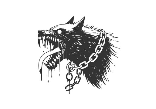 Giant Wolf Fenrir hand drawn sketch vector
