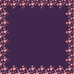 Pink Love shaped pattern illustration on purple background 