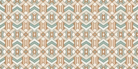 Minimalist, geometric pattern of interlocking shapes in muted colors on a plain background, geometric pattern, minimalist, patterned