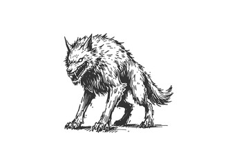 Giant Wolf Fenrir hand drawn sketch vector