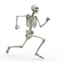 skeleton mockup in a dynamic running pose, with areas for branding or annotations, isolated on a clean white background