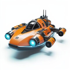 small exploration submarine with robotic arms and headlights, placed on a white background