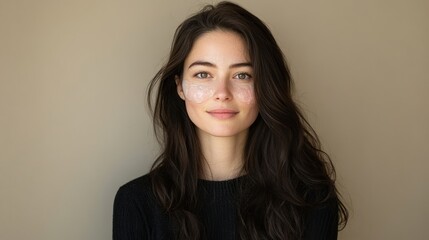 Obraz premium Young woman with under-eye patches, smiling.