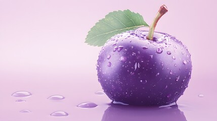 A single purple grape with droplets of water on it