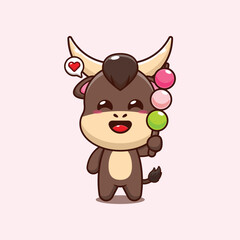 bull mascot cartoon character vector illustration eating dango