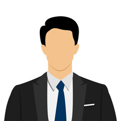 young businessman portrait, illustration of white man in suit with blue tie, flat style illustration vector