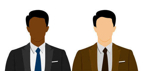 2 businessmen portrait, flat style illustration, businessmen of different ethnicities, vector