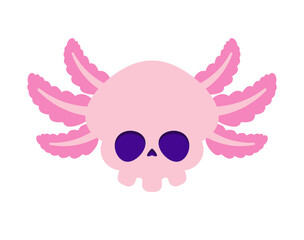 Axolotl skull cartoon. skeleton head water dragon cute
