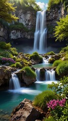 Obraz premium waterfall in the mountains, spring landscape