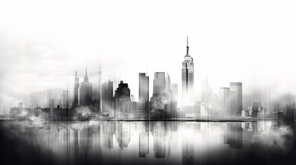 Obraz premium Misty Metropolis: A Monochromatic Cityscape