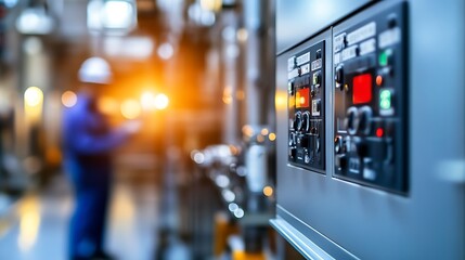 A panoramic view of a hydro power station with a blurred background, showcasing the turbines and water flow in action.