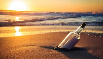 Letter message in a bottle on the beach